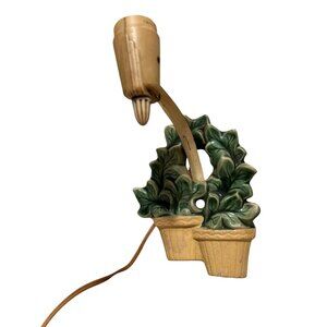Vintage Porcelain Painted Sconce Light Leaf and Pot - Works